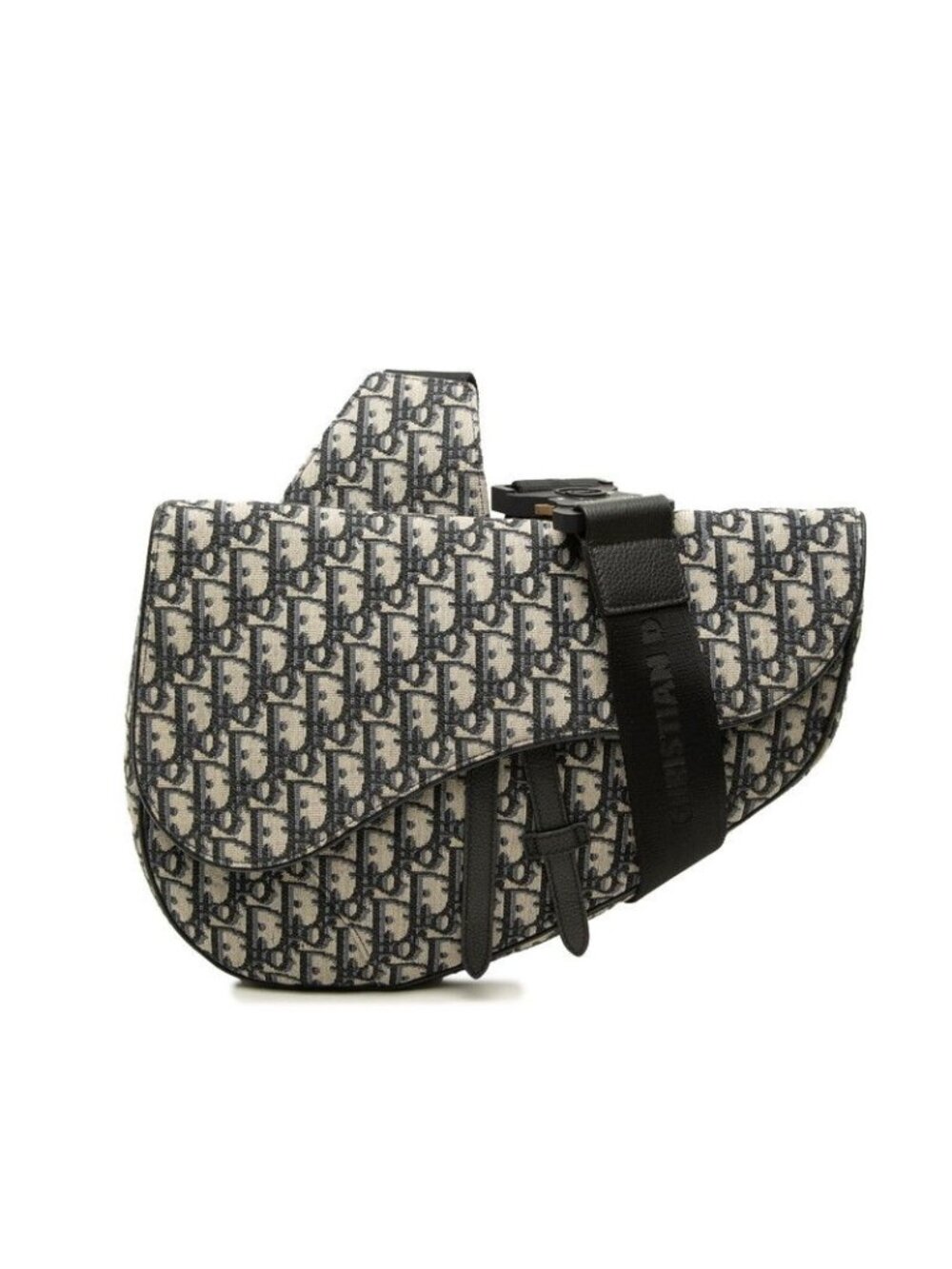 Dior Oblique Trotter Saddle Crossbody Shoulder Bag Navy Beige Canvas Leather